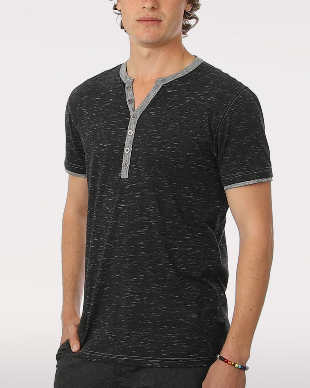 Short Sleeve Y Neck Henley Button T-Shirts